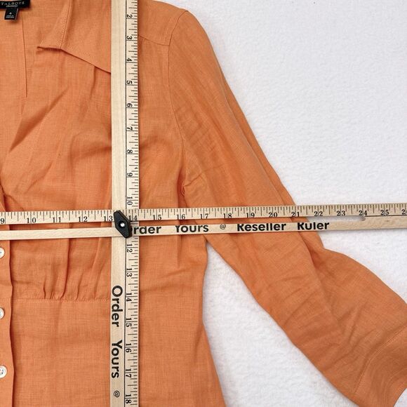 Talbots Linen Top Size 6 Orange Button Front Summer Thin Knit Beach 3/4 Sleeves - Picture 8 of 9